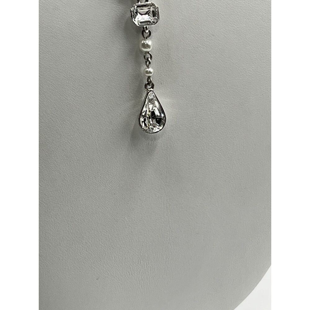 Givenchy Vintage Silver Tone Sparkling Rhinestone Faux Pearl Y Drop‎ Necklace - Picture 7 of 14